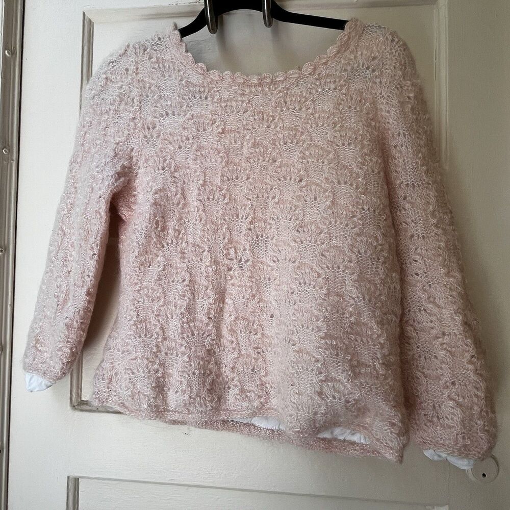 Vtg Womens Pink Mohair Top M Romantic Dainty Coquette Regency Long Sleeve Lined
